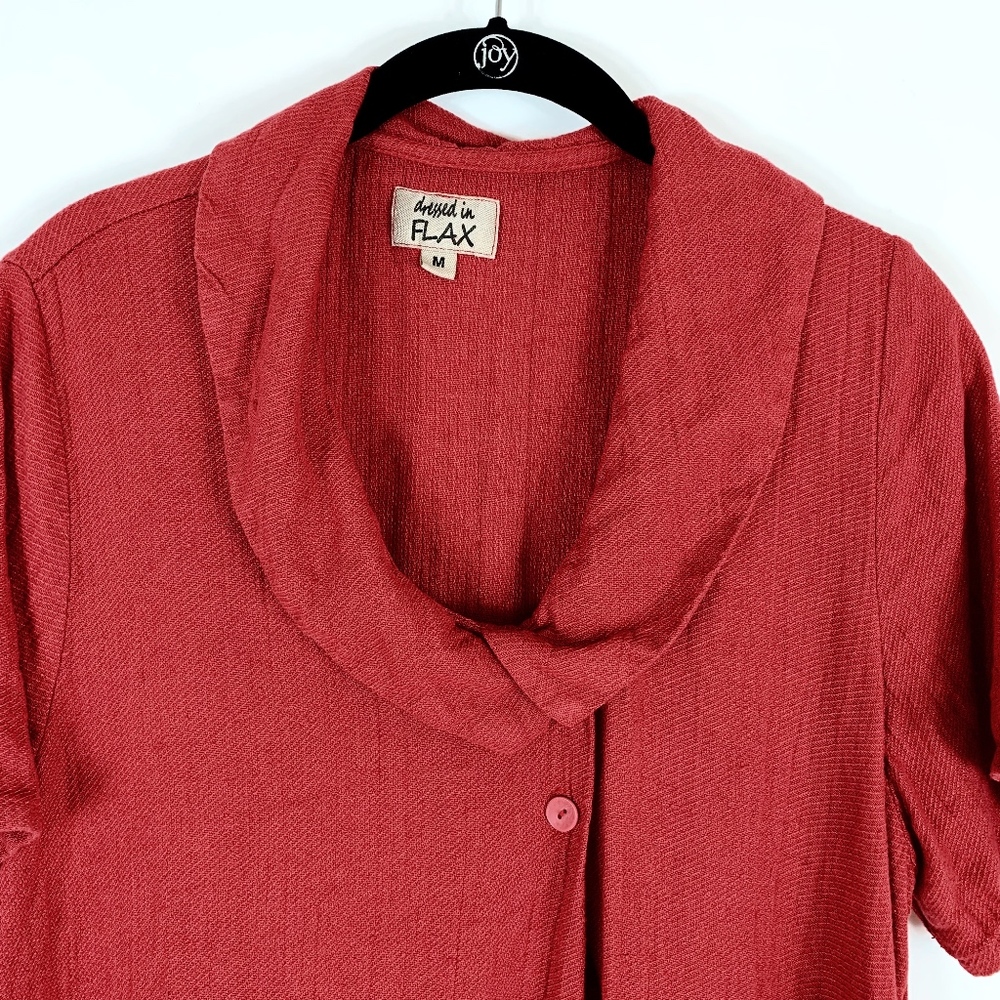 Flax Dress Med Red Collar Linen Red Asymmetrical - Picture 4 of 6